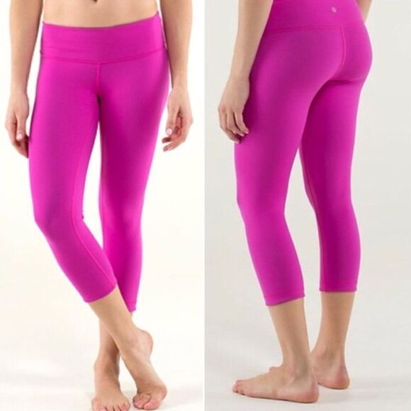 Lululemon Wunder Under Crop Legging Hot Pink Purple Reversible Low Rise - Picture 1 of 8